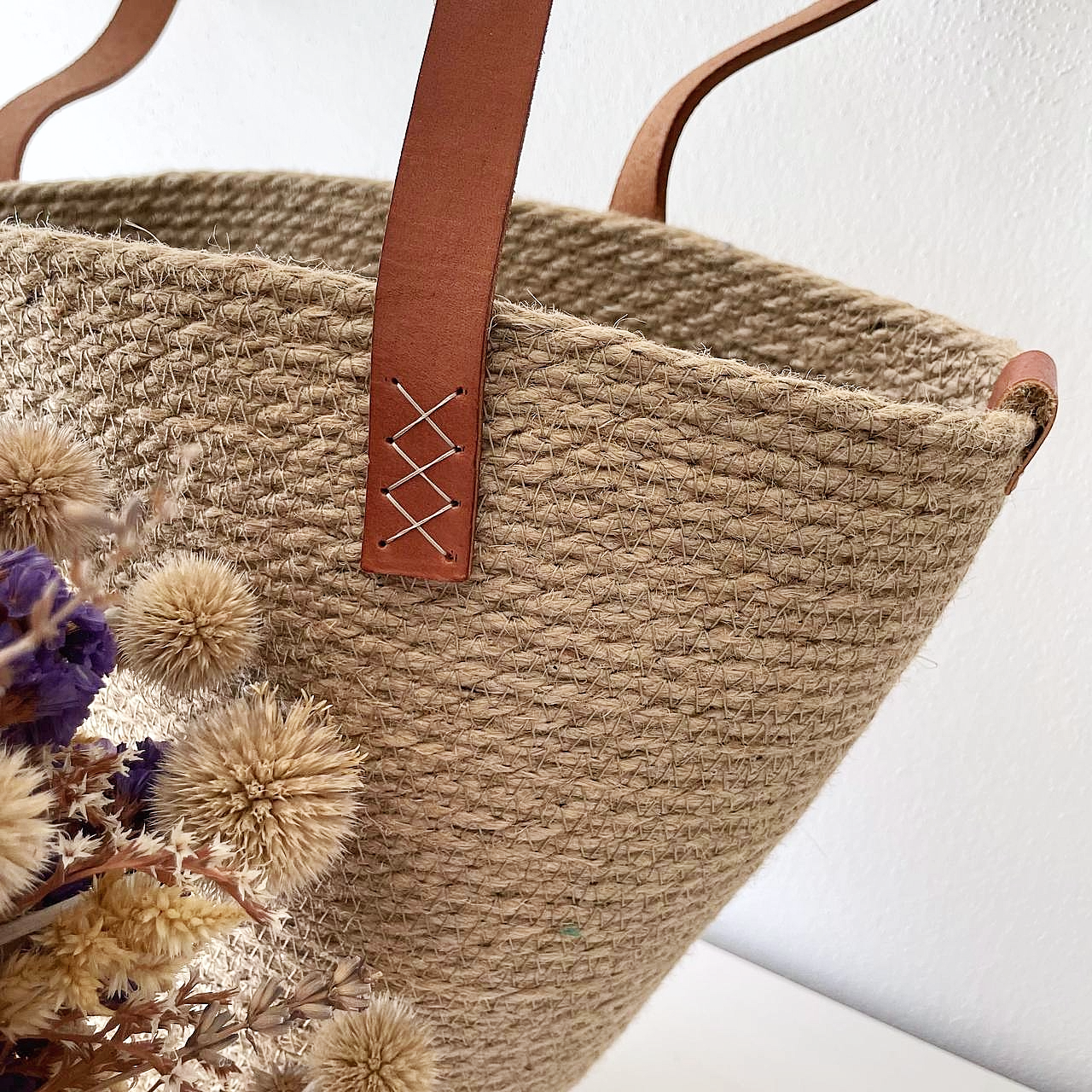 Jutová taška s koženými uchy